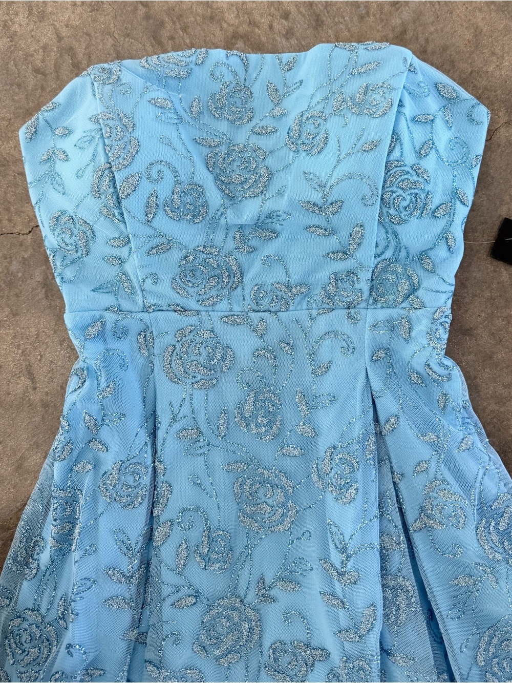 Jump Strapless Glitter Floral Prom Dress - Light Blue